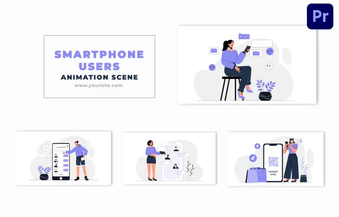 Smartphone Users Concept Flat 2D Design Animation Scene